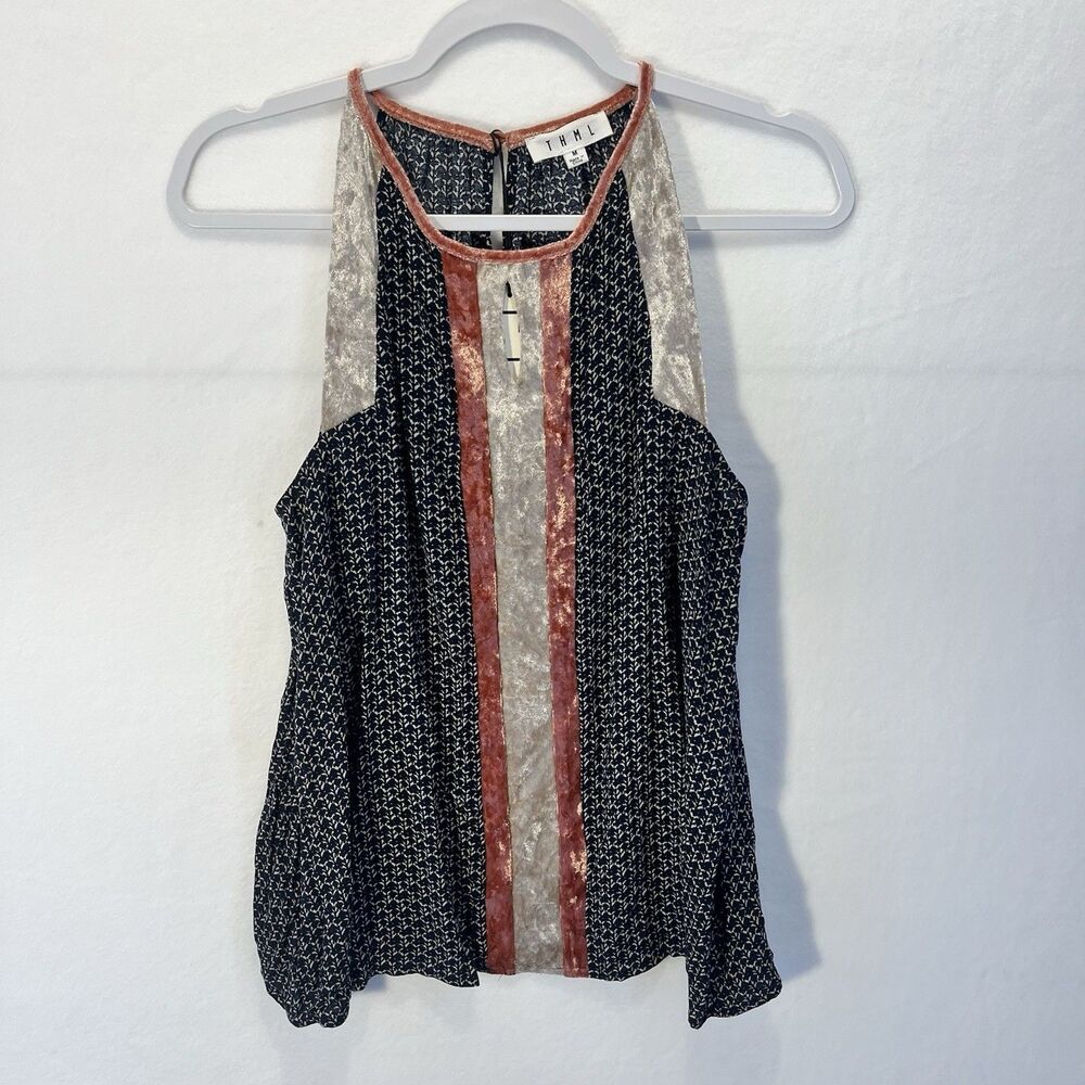 THML Sleeveless Tank Top Women's Size Medium Orange and Blue Velvet Print NWT